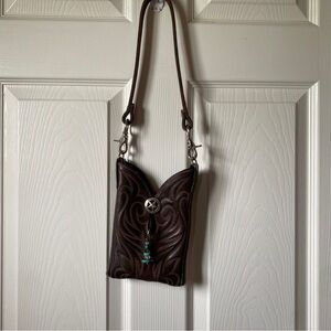 Code west, western Brown Leather Crossbody/shoulder purse. star concho Accent